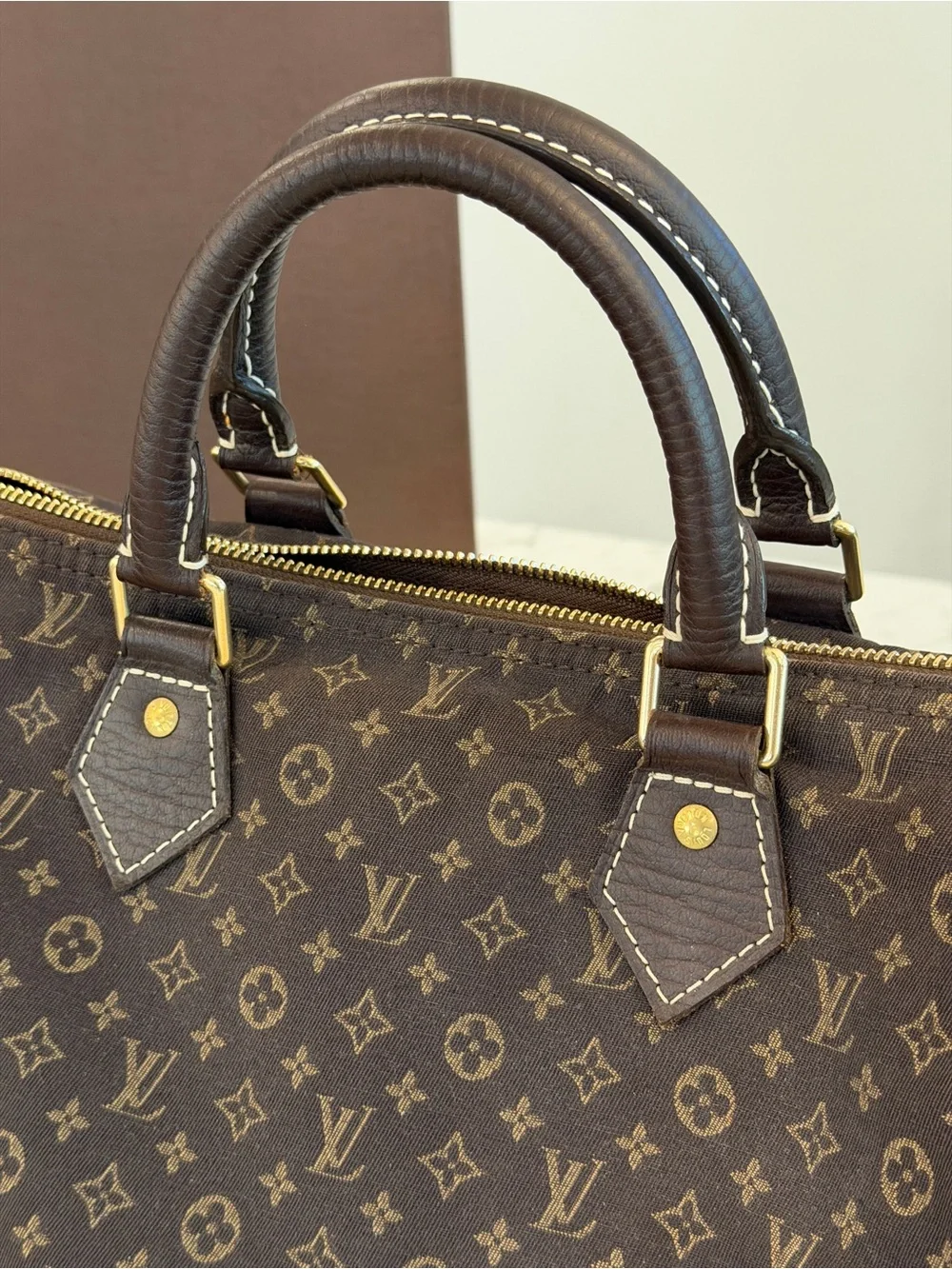 Louis Vuitton Monogram Speedy 30 Mini Lin Ebene Brown M95224, Excellent